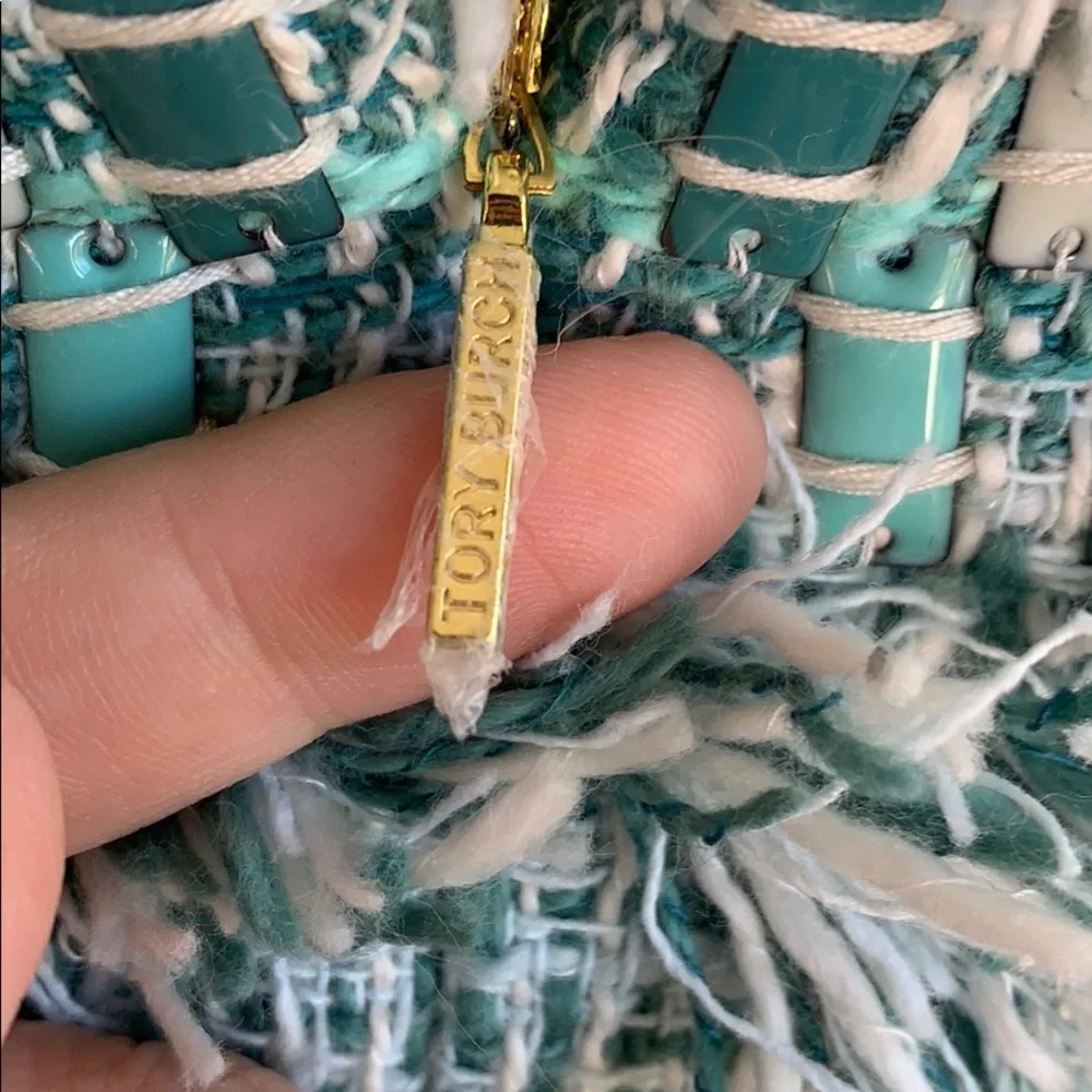 Tory Burch Teal and White Tweed Mini Dress
